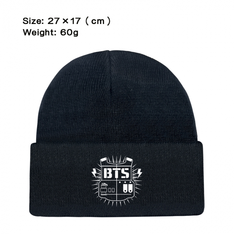 BTS printed plush knitted hat warm hat 27X17cm 60g