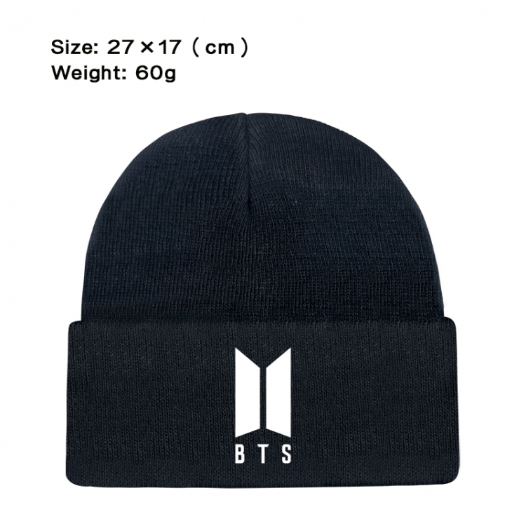 BTS printed plush knitted hat warm hat 27X17cm 60g