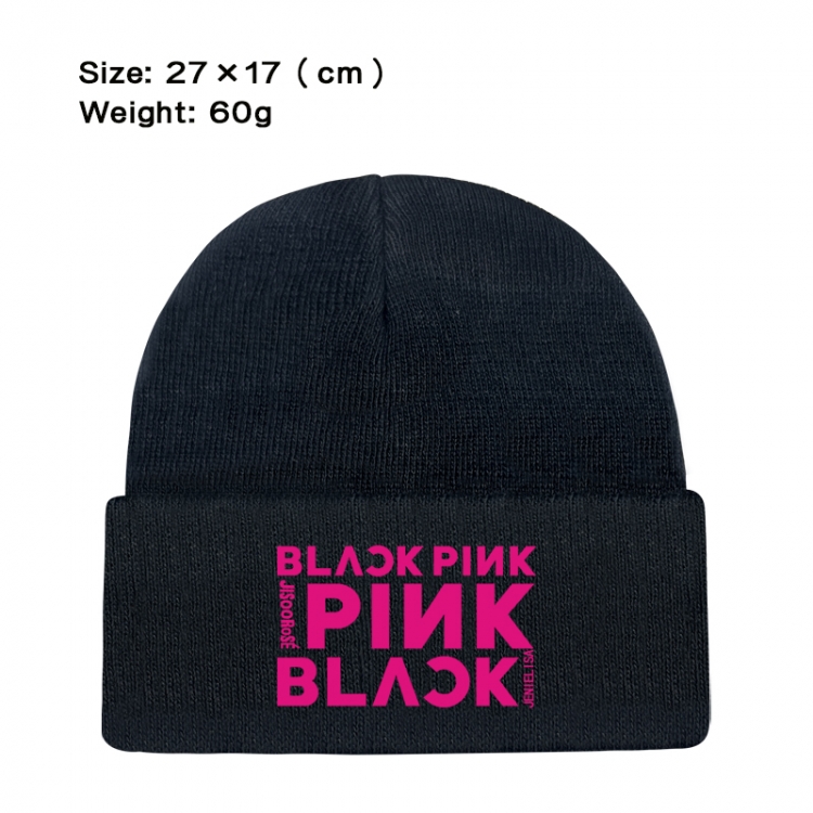 BLACK PINK Anime printed plush knitted hat warm hat 27X17cm 60g