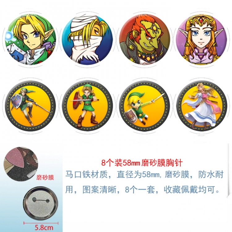 The Legend of Zelda Anime round scrub film brooch badge 58MM a set of 8