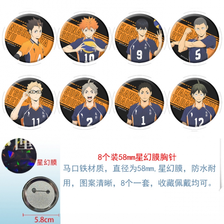 Haikyuu!! Anime round Astral membrane brooch badge 58MM a set of 8