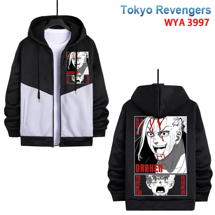 Tokyo Revengers Anime black and white contrasting pure cotton zipper patch pocket sweater from S to 3XL