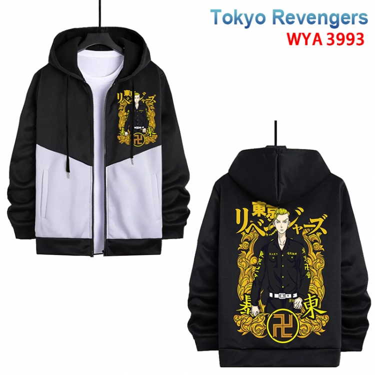 Tokyo Revengers Anime black and white contrasting pure cotton zipper patch pocket sweater from S to 3XL