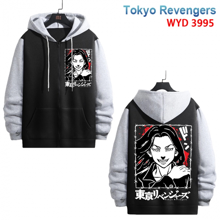 Tokyo Revengers Anime black contrast gray pure cotton zipper patch pocket sweater from S to 3XL 