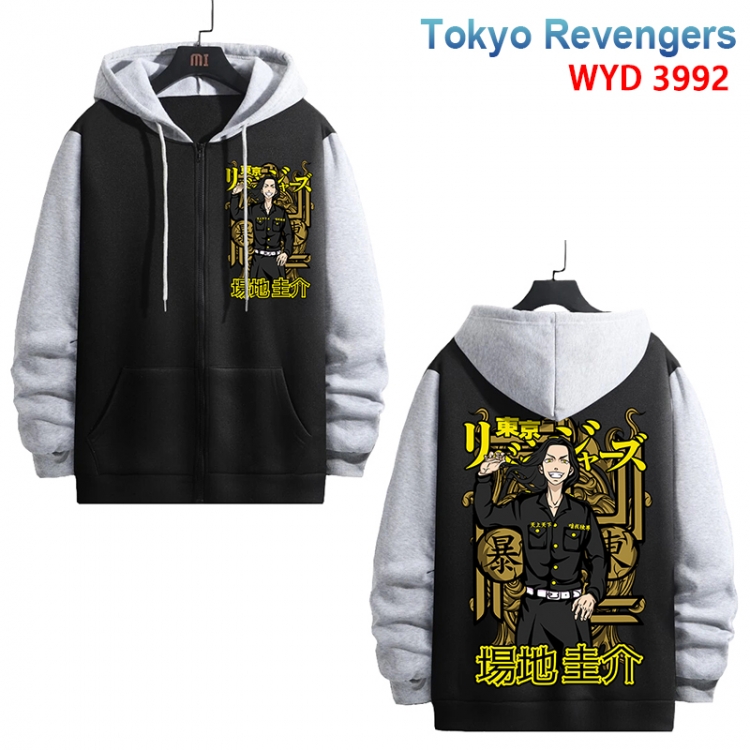 Tokyo Revengers Anime black contrast gray pure cotton zipper patch pocket sweater from S to 3XL 