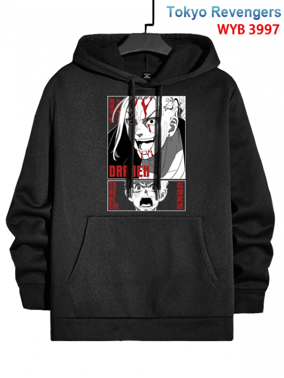 Tokyo Revengers Anime black pure cotton hooded patch pocket sweater from XS to 4XL
