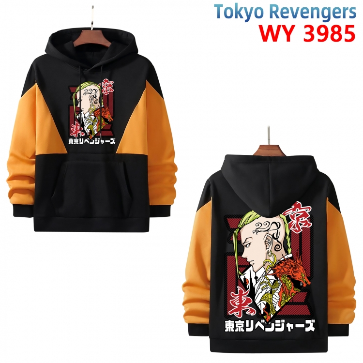 Tokyo Revengers  Anime black and yellow pure cotton hooded patch pocket sweater from XS to 4XL 