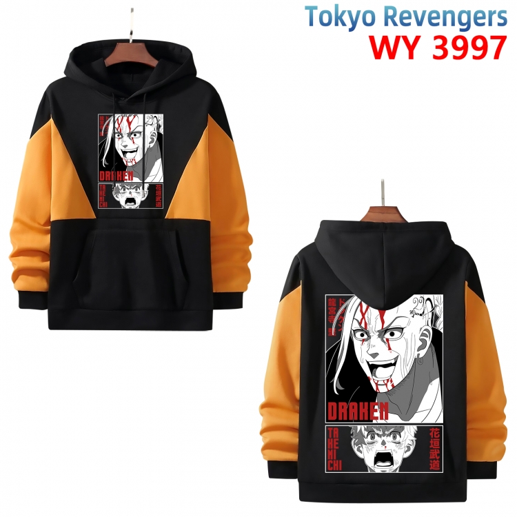 Tokyo Revengers  Anime black and yellow pure cotton hooded patch pocket sweater from XS to 4XL