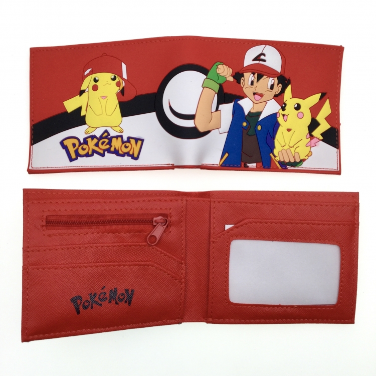 Pokemon Short half fold wallet with PVC plastic surface around animation