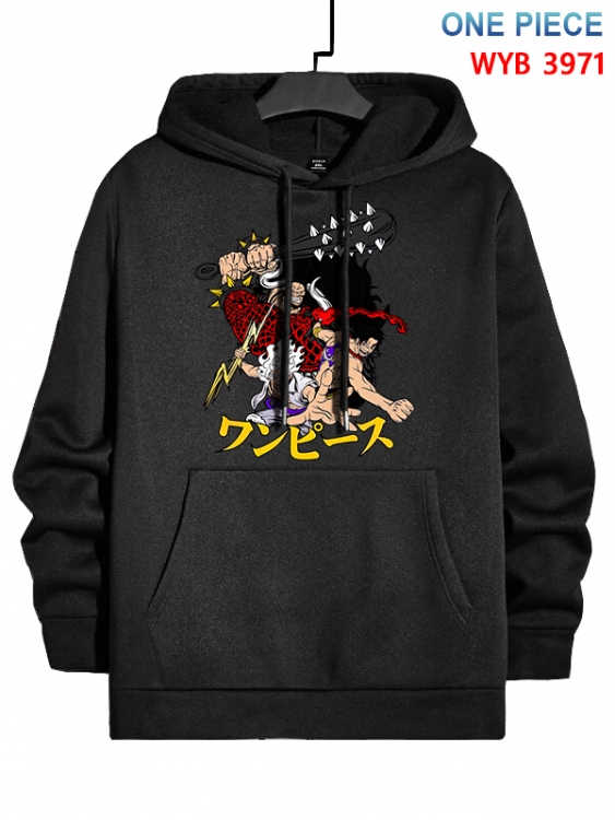 One Piece Anime black pure cotton hooded patch pocket sweater from XS to 4XL 
