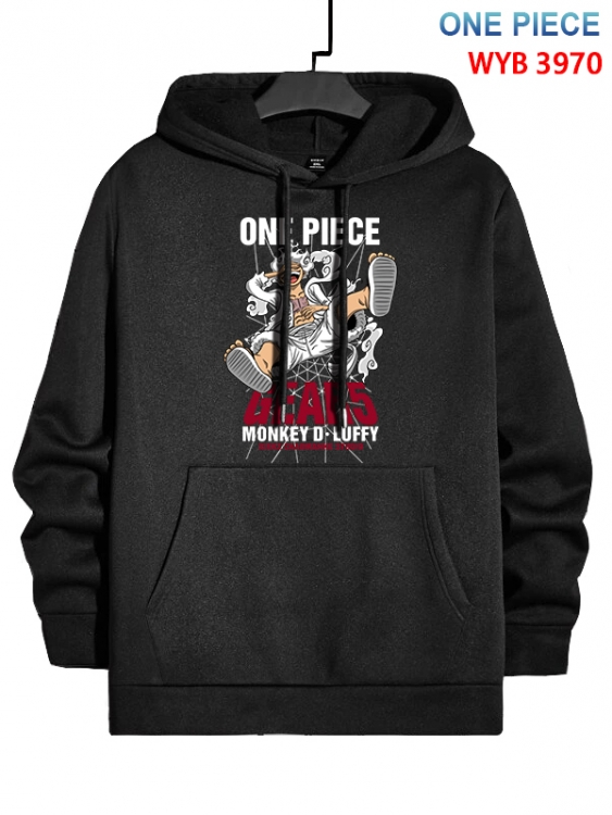 One Piece Anime black pure cotton hooded patch pocket sweater from XS to 4XL 