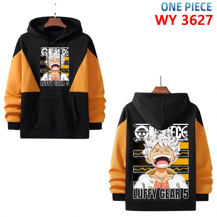 One Piece Anime black and yellow pure cotton hooded patch pocket sweater from XS to 4XL