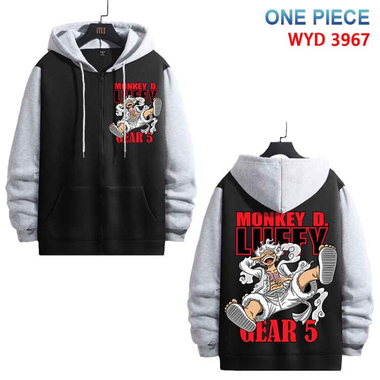  One Piece Anime black contrast gray pure cotton zipper patch pocket sweater from S to 3XL