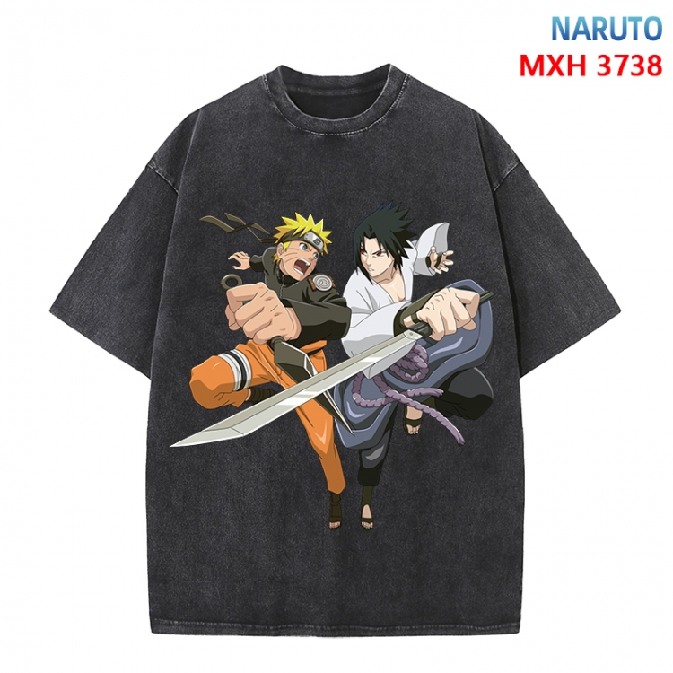 Naruto Anime peripheral pure cotton washed and worn T-shirt from S to 4XL