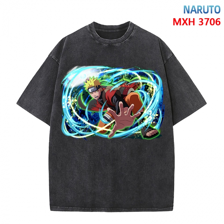 Naruto Anime peripheral pure cotton washed and worn T-shirt from S to 4XL