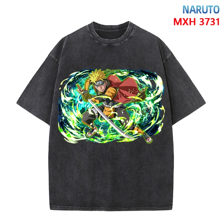 Naruto Anime peripheral pure cotton washed and worn T-shirt from S to 4XL