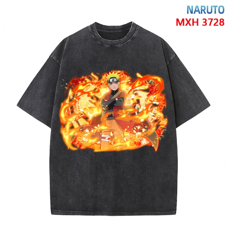 Naruto Anime peripheral pure cotton washed and worn T-shirt from S to 4XL