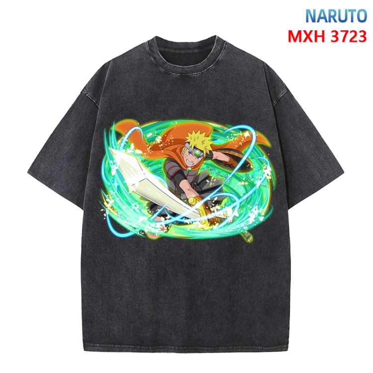 Naruto Anime peripheral pure cotton washed and worn T-shirt from S to 4XL