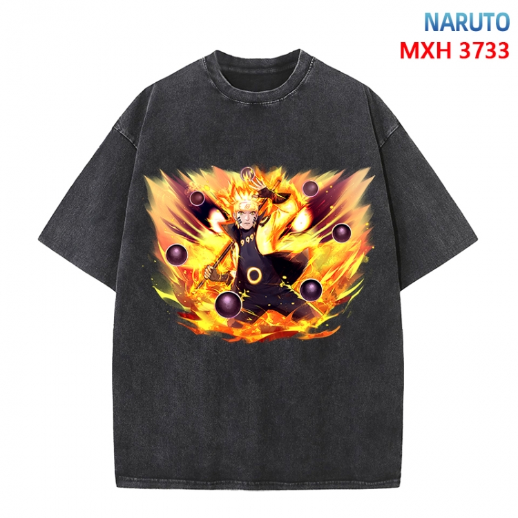 Naruto Anime peripheral pure cotton washed and worn T-shirt from S to 4XL