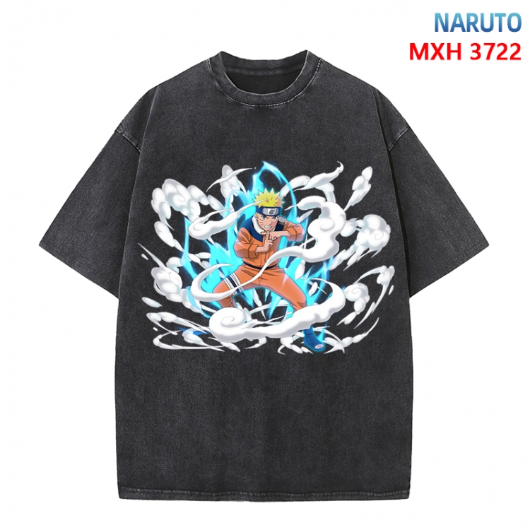 Naruto Anime peripheral pure cotton washed and worn T-shirt from S to 4XL