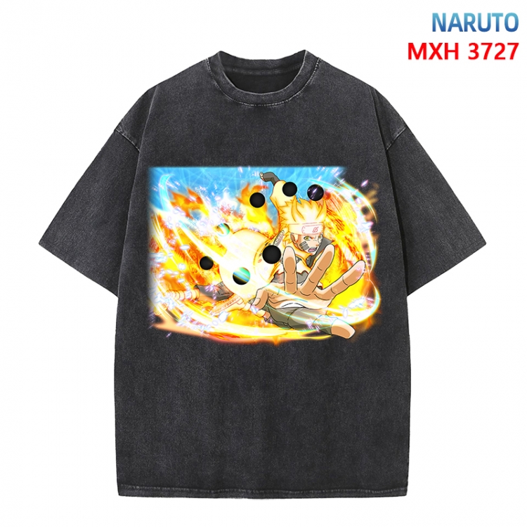 Naruto Anime peripheral pure cotton washed and worn T-shirt from S to 4XL