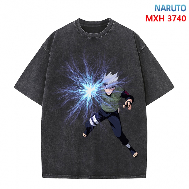 Naruto Anime peripheral pure cotton washed and worn T-shirt from S to 4XL