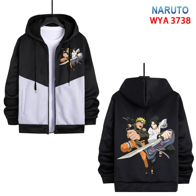 Naruto Anime black and white contrasting pure cotton zipper patch pocket sweater from S to 3XL