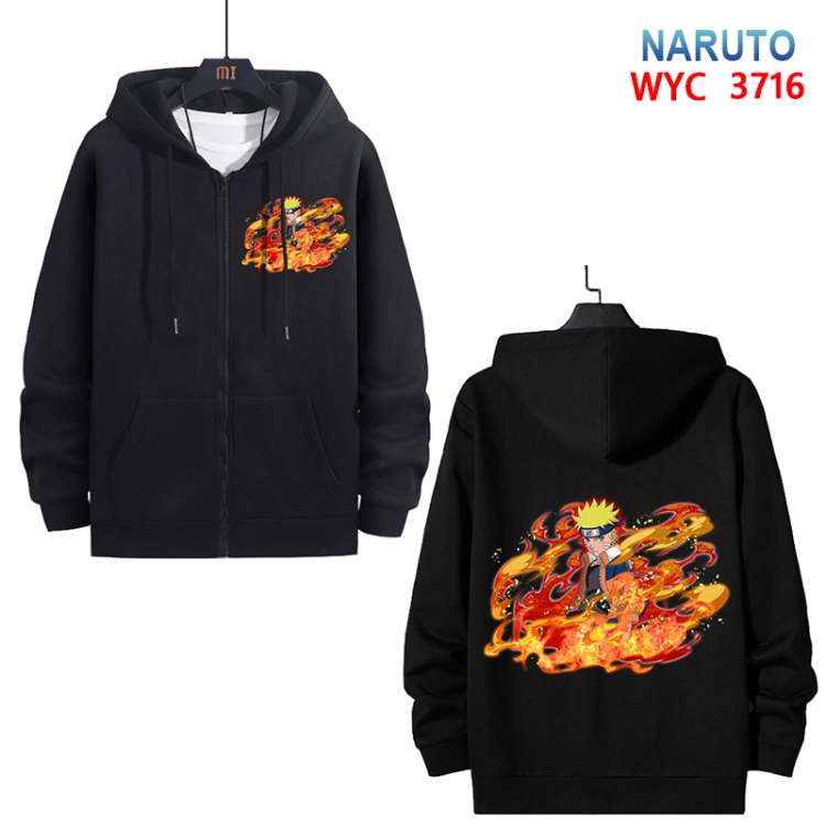 Naruto Anime black pure cotton zipper patch pocket sweater from S to 3XL 