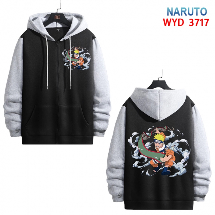 Naruto Anime black contrast gray pure cotton zipper patch pocket sweater from S to 3XL