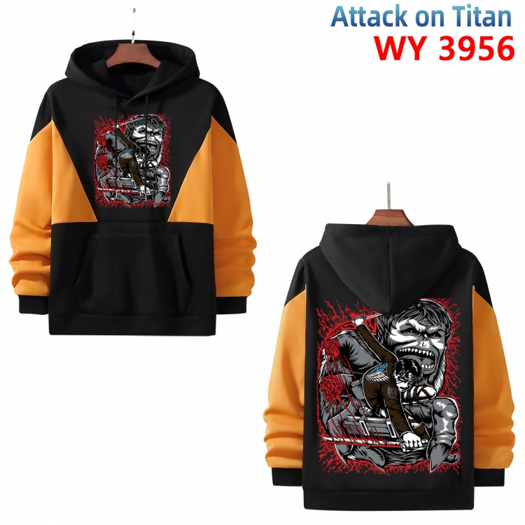 Shingeki no Kyojin Anime black and yellow pure cotton hooded patch pocket sweater from XS to 4XL