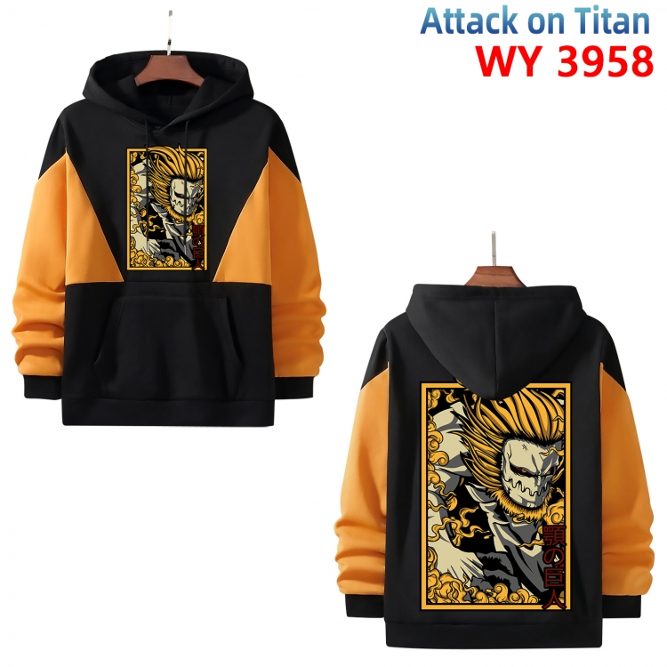 Shingeki no Kyojin Anime black and yellow pure cotton hooded patch pocket sweater from XS to 4XL