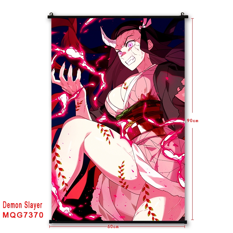 Demon Slayer Kimets Anime black Plastic rod Cloth painting Wall Scroll 60X90CM MQG-7370