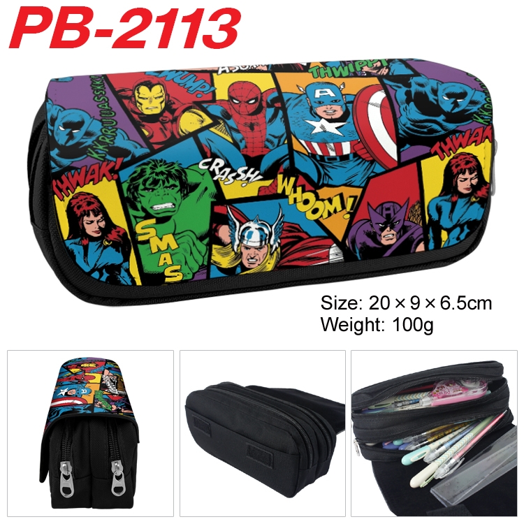 Superheroes Anime double-layer pu leather printing pencil case 20x9x6.5cm