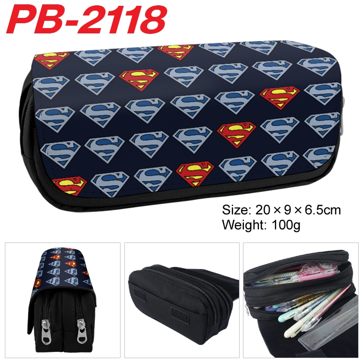 Superheroes Anime double-layer pu leather printing pencil case 20x9x6.5cm