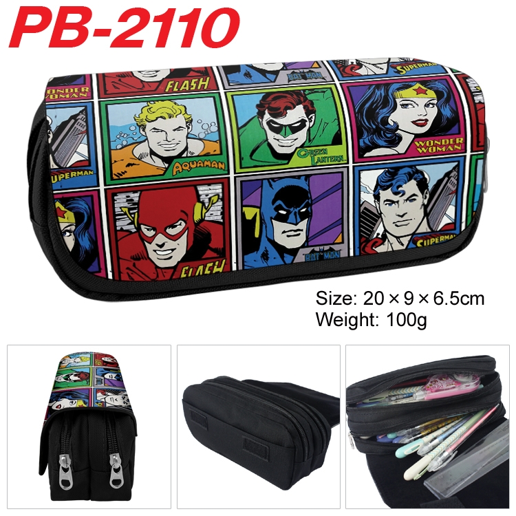 Superheroes Anime double-layer pu leather printing pencil case 20x9x6.5cm