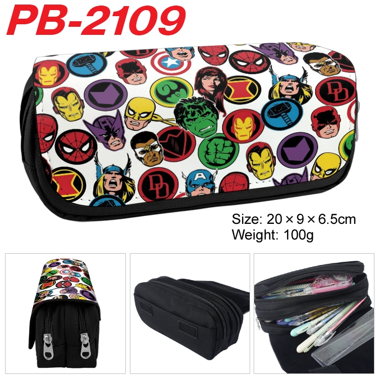 Superheroes Anime double-layer pu leather printing pencil case 20x9x6.5cm