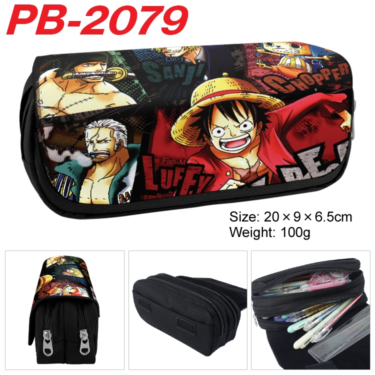 One Piece Anime double-layer pu leather printing pencil case 20x9x6.5cm