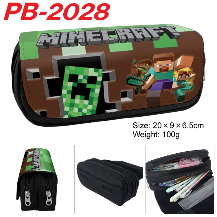 Minecraft Anime double-layer pu leather printing pencil case 20x9x6.5cm