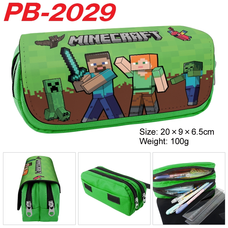 Minecraft Anime double-layer pu leather printing pencil case 20x9x6.5cm