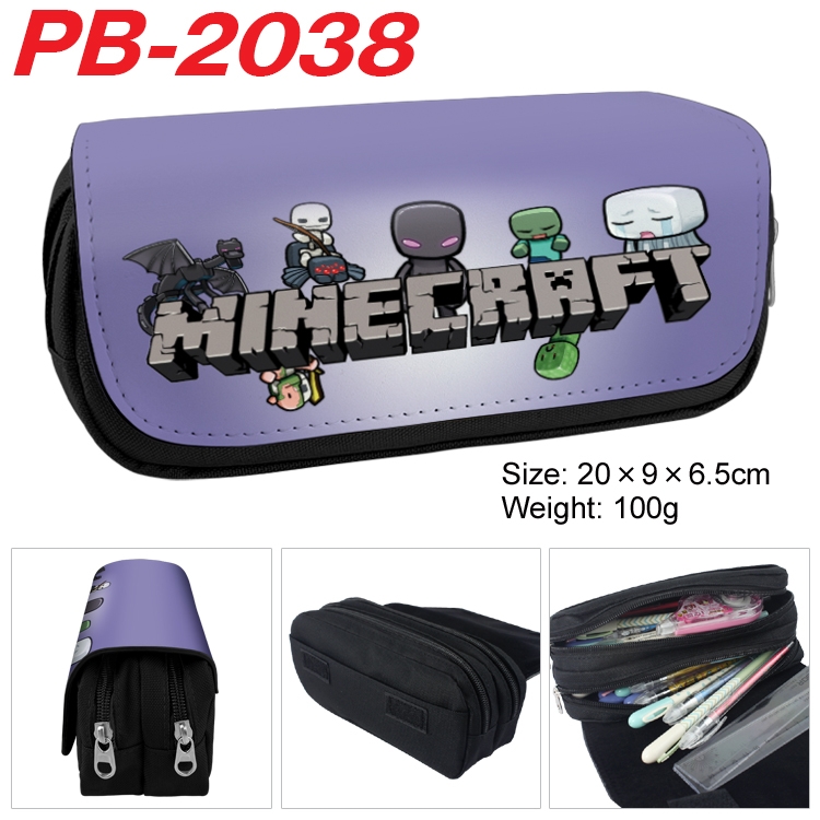 Minecraft Anime double-layer pu leather printing pencil case 20x9x6.5cm