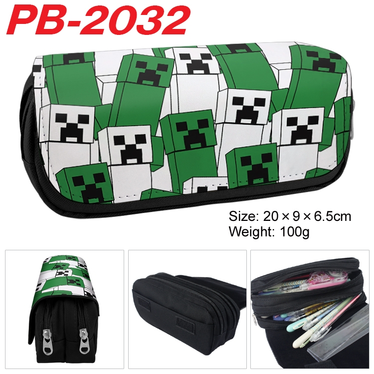 Minecraft Anime double-layer pu leather printing pencil case 20x9x6.5cm