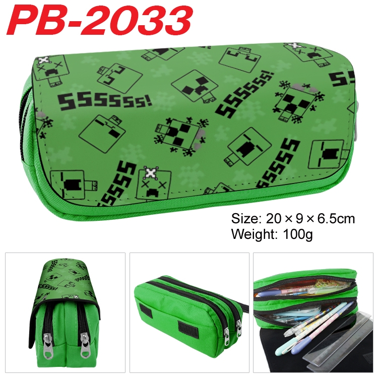 Minecraft Anime double-layer pu leather printing pencil case 20x9x6.5cm