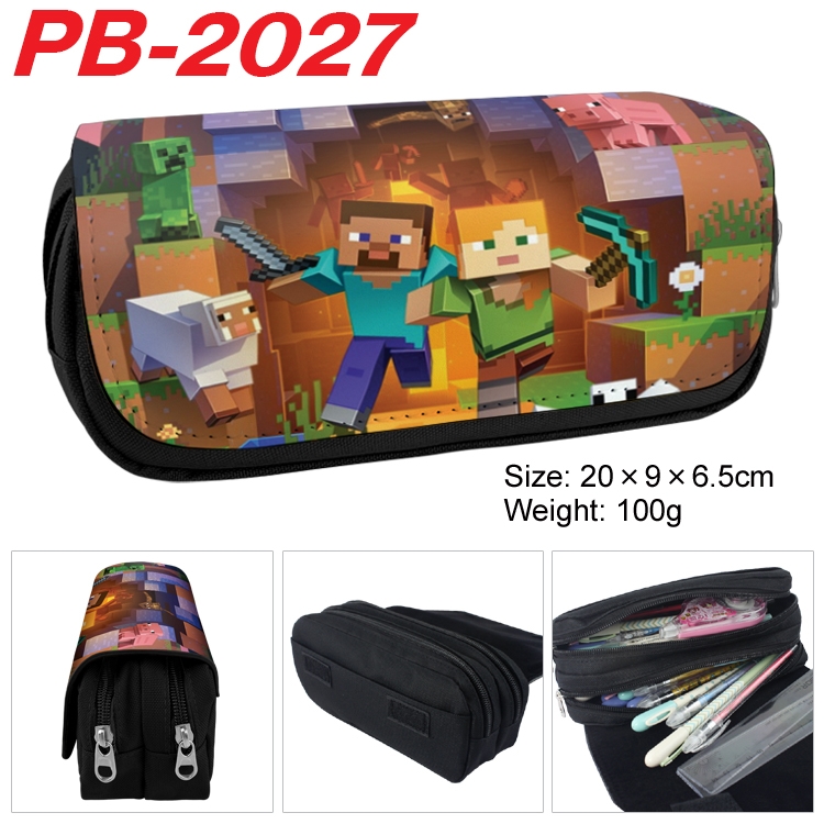 Minecraft Anime double-layer pu leather printing pencil case 20x9x6.5cm