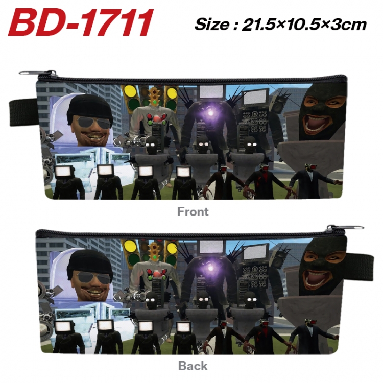 Skibidi-Toilet Anime PU Leather Zipper Pencil Case Stationery Box 21.5X10.5X3CM 