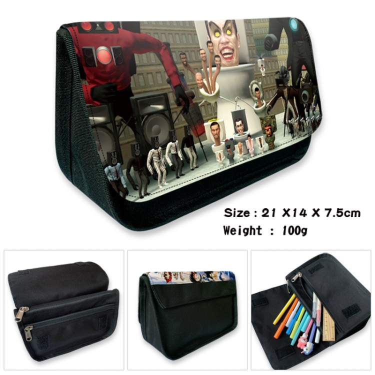 Skibidi-Toilet Anime Velcro canvas zipper pencil case Pencil Bag 21×14×7.5cm