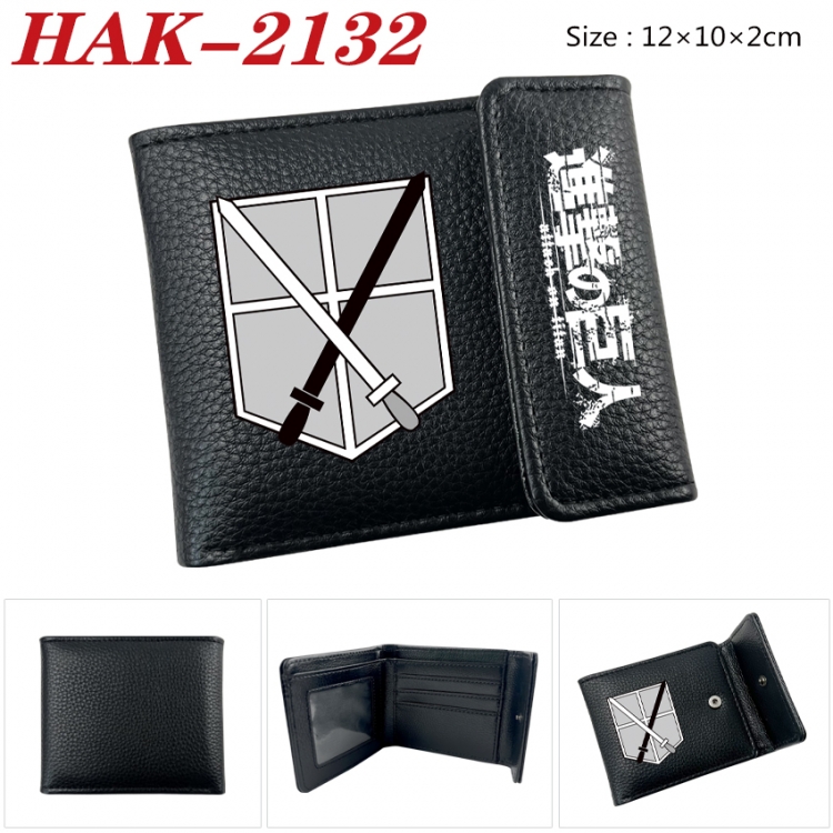 Shingeki no Kyojin Anime Litchi Pattern Hidden Buckle Half Fold Printed Wallet 12X10X2CM