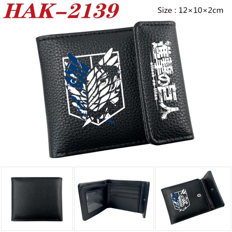 Shingeki no Kyojin Anime Litchi Pattern Hidden Buckle Half Fold Printed Wallet 12X10X2CM