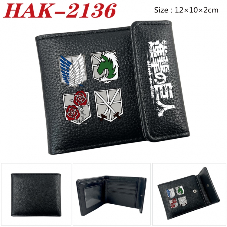 Shingeki no Kyojin Anime Litchi Pattern Hidden Buckle Half Fold Printed Wallet 12X10X2CM