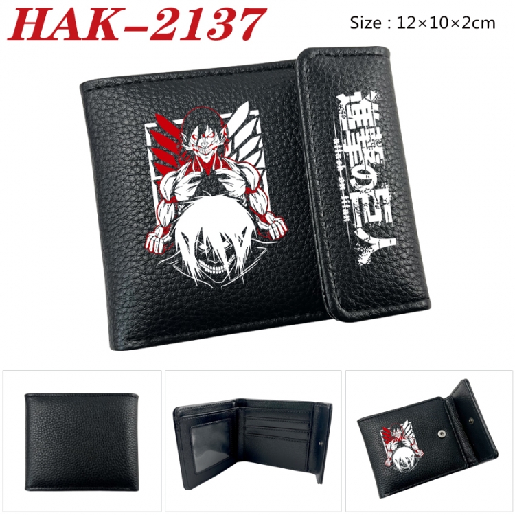 Shingeki no Kyojin Anime Litchi Pattern Hidden Buckle Half Fold Printed Wallet 12X10X2CM