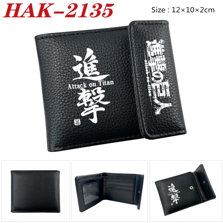 Shingeki no Kyojin Anime Litchi Pattern Hidden Buckle Half Fold Printed Wallet 12X10X2CM